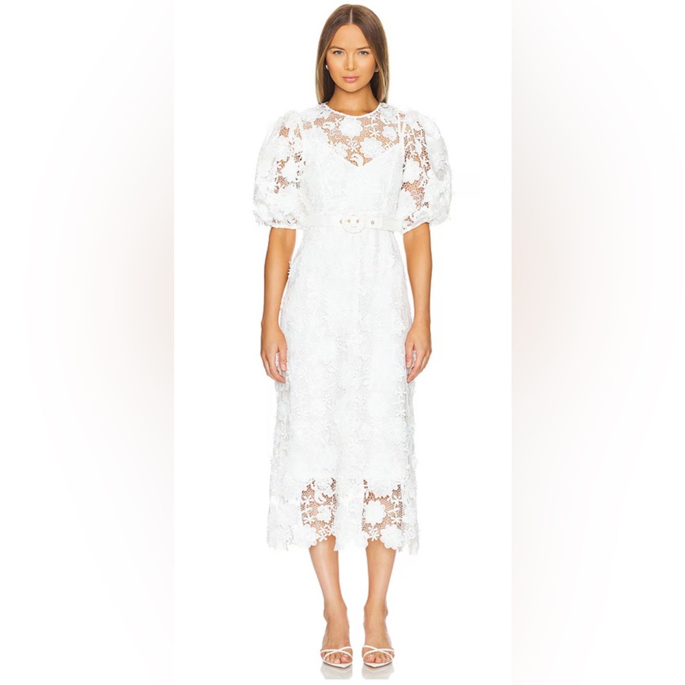 Zimmermann Halliday belted recycled-guipure lace midi dress